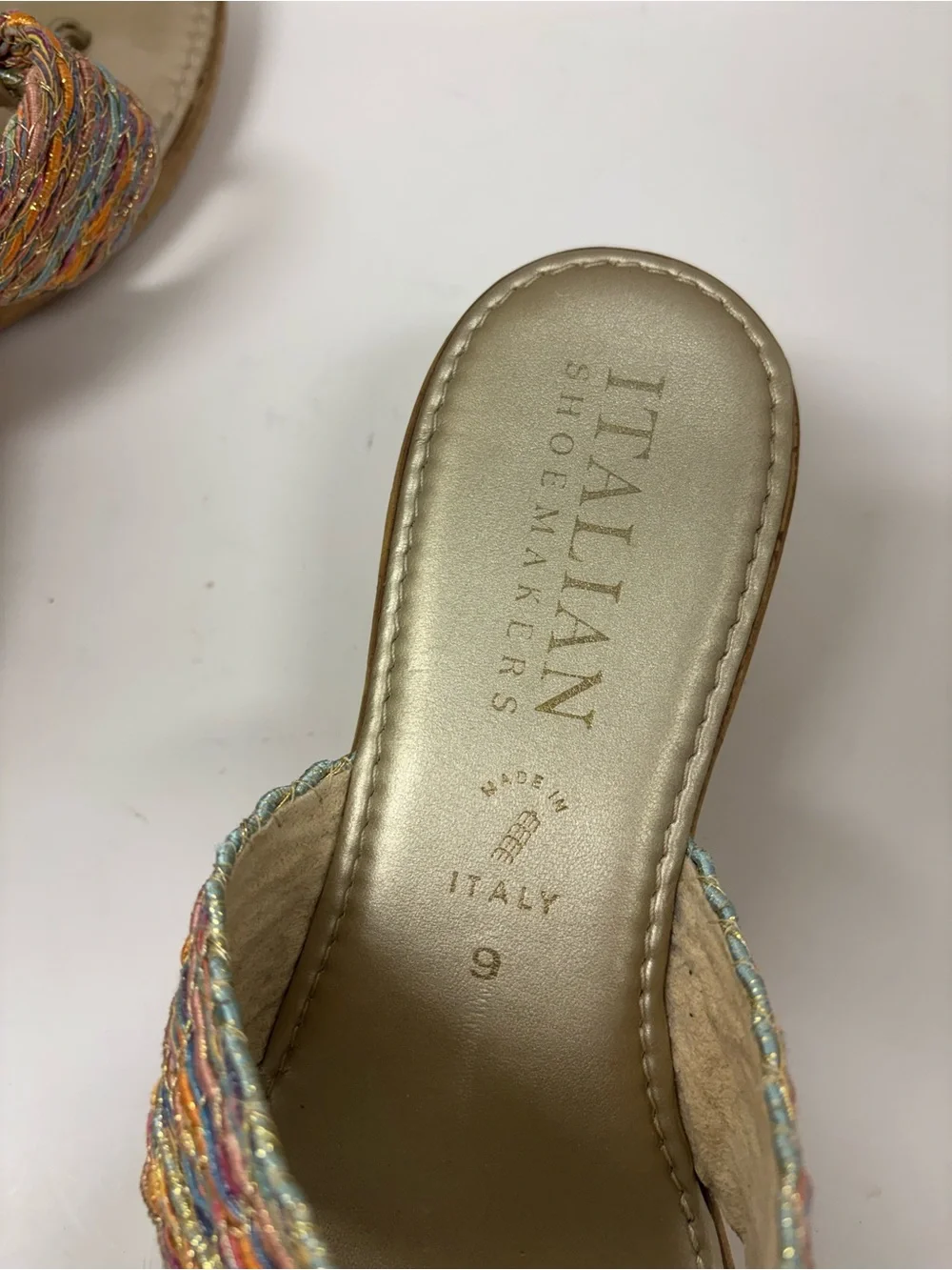 ITALIAN SHOEMAKER SANDALS WOMEN 9  MULTICOLOR W / GOLD  FEMININE  WHIMSICAL
